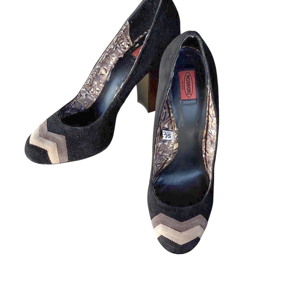 Missoni for Target Size 9 Chevron Toe Block Heel Pumps Black Taupe‎ Mocha Retro